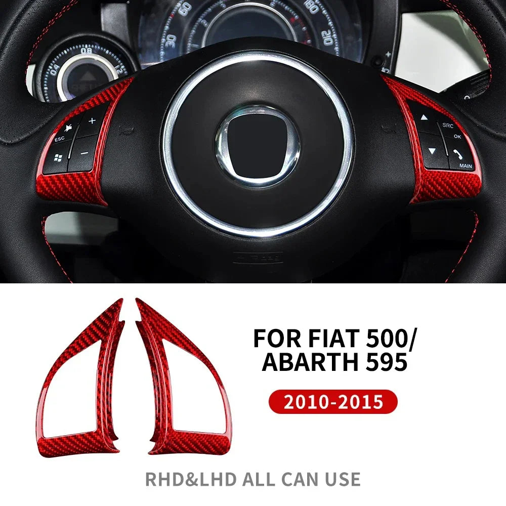 Real Hard Carbon Fiber Sticker For Fiat 500 Abarth 595 2010 2011 2012 2013 2014 2015 Car Steering Wheel Button Interior Trim - detail view 7