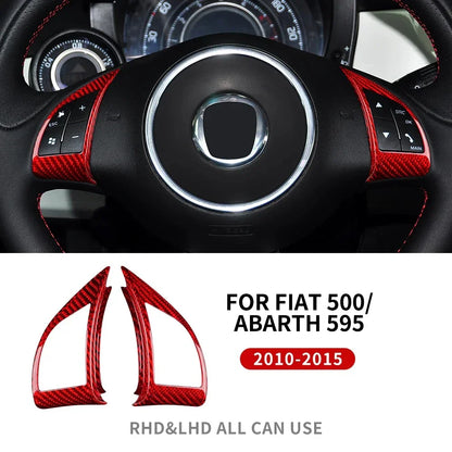 Real Hard Carbon Fiber Sticker For Fiat 500 Abarth 595 2010 2011 2012 2013 2014 2015 Car Steering Wheel Button Interior Trim - detail view 7