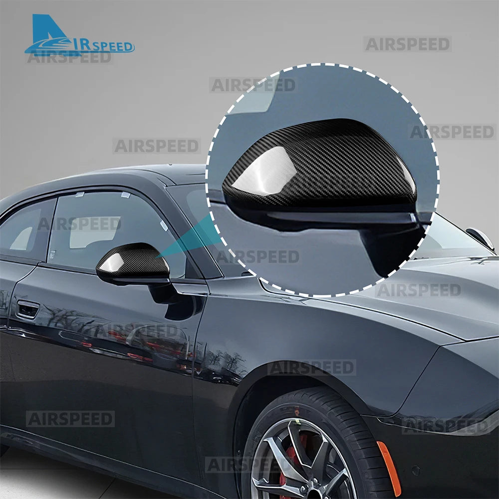 Real Dry Hard Carbon Fiber Cover For Dodge Charger 2024 2025 2026 2027 Sticker Rearview Mirror LHD RHD Car Exterior Accessories