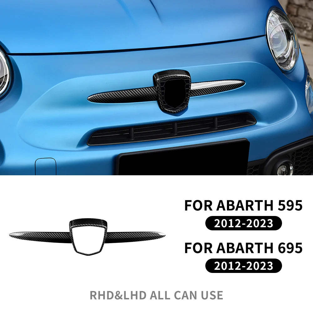 Black Forged Carbon Fiber Front Emblem Frame Trim for 2012–2024 Abarth 595 & 695