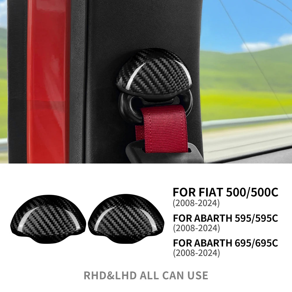 Real Dry Hard Carbon Fiber Sticker For Abarth 595 695 595C 695C Fiat 500 500C 2008-2024 LHD RHD Car Seat Belt Interior Cover