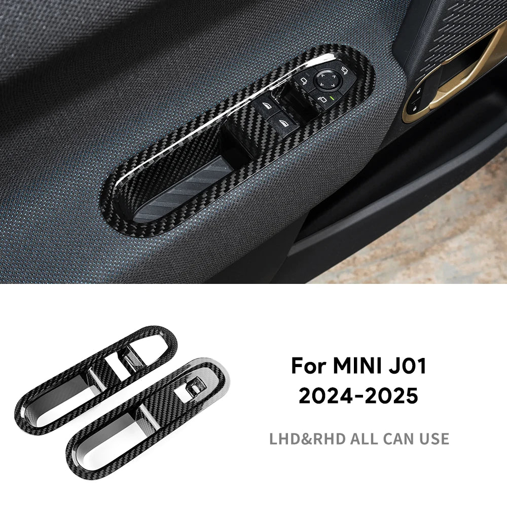 Real Hard Carbon Fiber Sticker for BMW Mini Cooper E J01 EV Electric SE 2024 2025 LHD RHD Car Door Window Switch Panel Cover - detail view 7