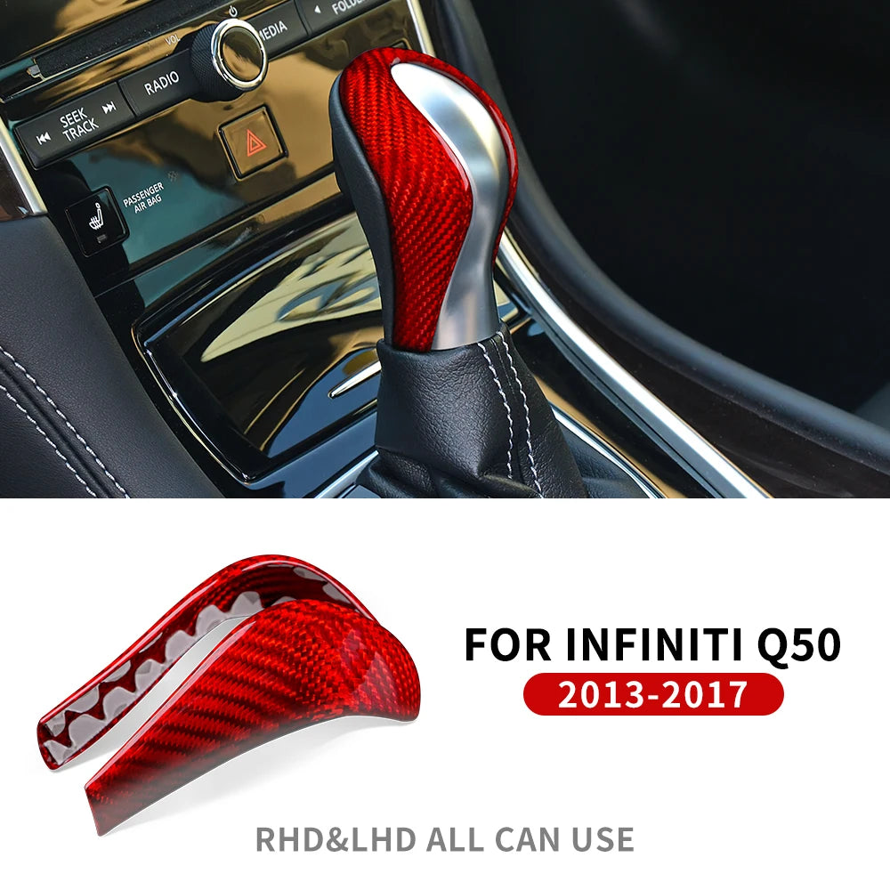 Real Hard Carbon Fiber Sticker For Infiniti Q50 2013 2014 2015 2016 2017 Car Gear Knob Shifter Cover Interior Accessories