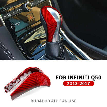 Real Hard Carbon Fiber Sticker For Infiniti Q50 2013 2014 2015 2016 2017 Car Gear Knob Shifter Cover Interior Accessories
