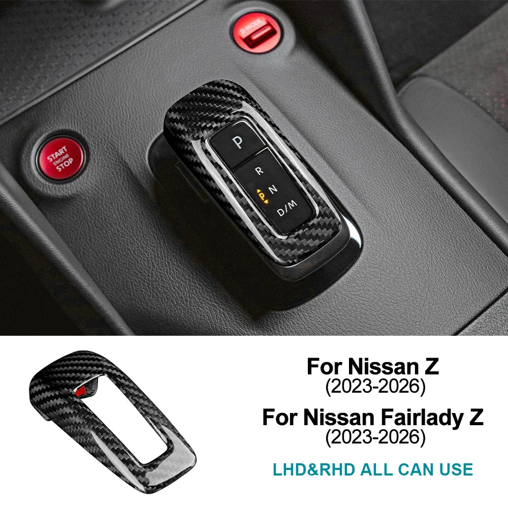 Real Dry Hard Carbon Fiber Automatic Gear Shift Knob Sticker For Nissan Z Z34/Fairlady Z 2023 2024 2025 2026 Accessories