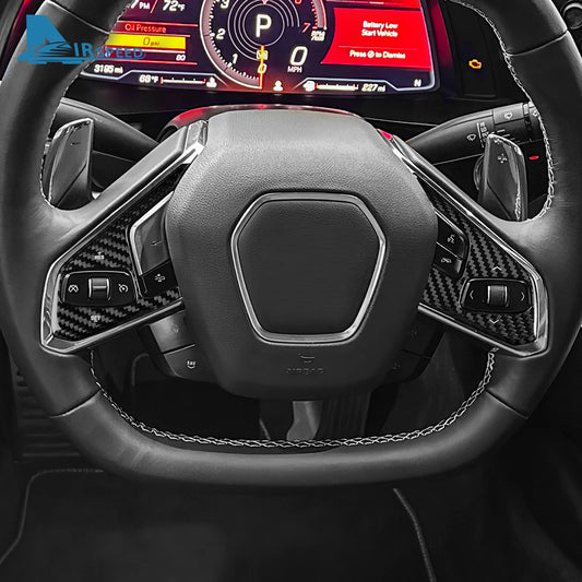Real Hard Carbon Fiber For Chevrolet Corvette C8 2024 2025 Car Steering Wheel Button Cover Dry Carbon Interior Accessories Trim