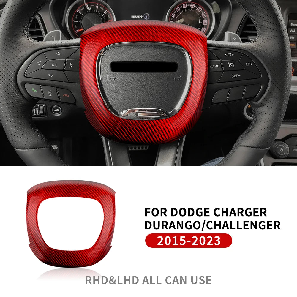 Steering Wheel Horn Cover For Dodge Charge/Durango/Challenger 2015-2023 Carbon FIber Airbag Cover Decoration Panel Shell