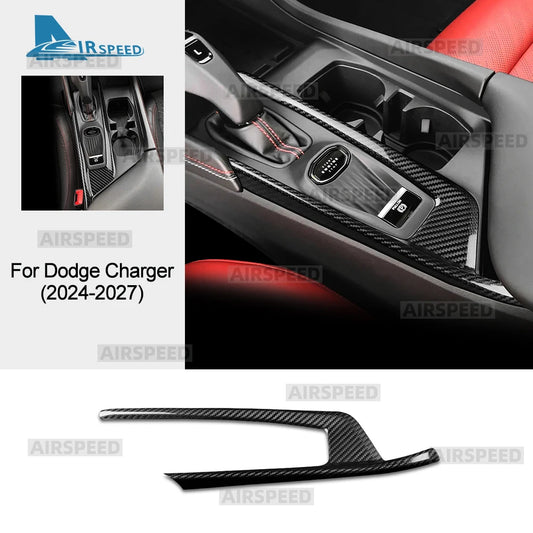 Real Hard Dry Carbon Fiber Sticker For Dodge Charger 2024 2025 2026 2027 Gear Shift Panel Frame Cover LHD Car Accessories