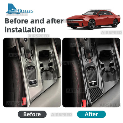 Real Hard Dry Carbon Fiber Sticker For Dodge Charger 2024 2025 2026 2027 Gear Shift Panel Frame Cover LHD Car Accessories