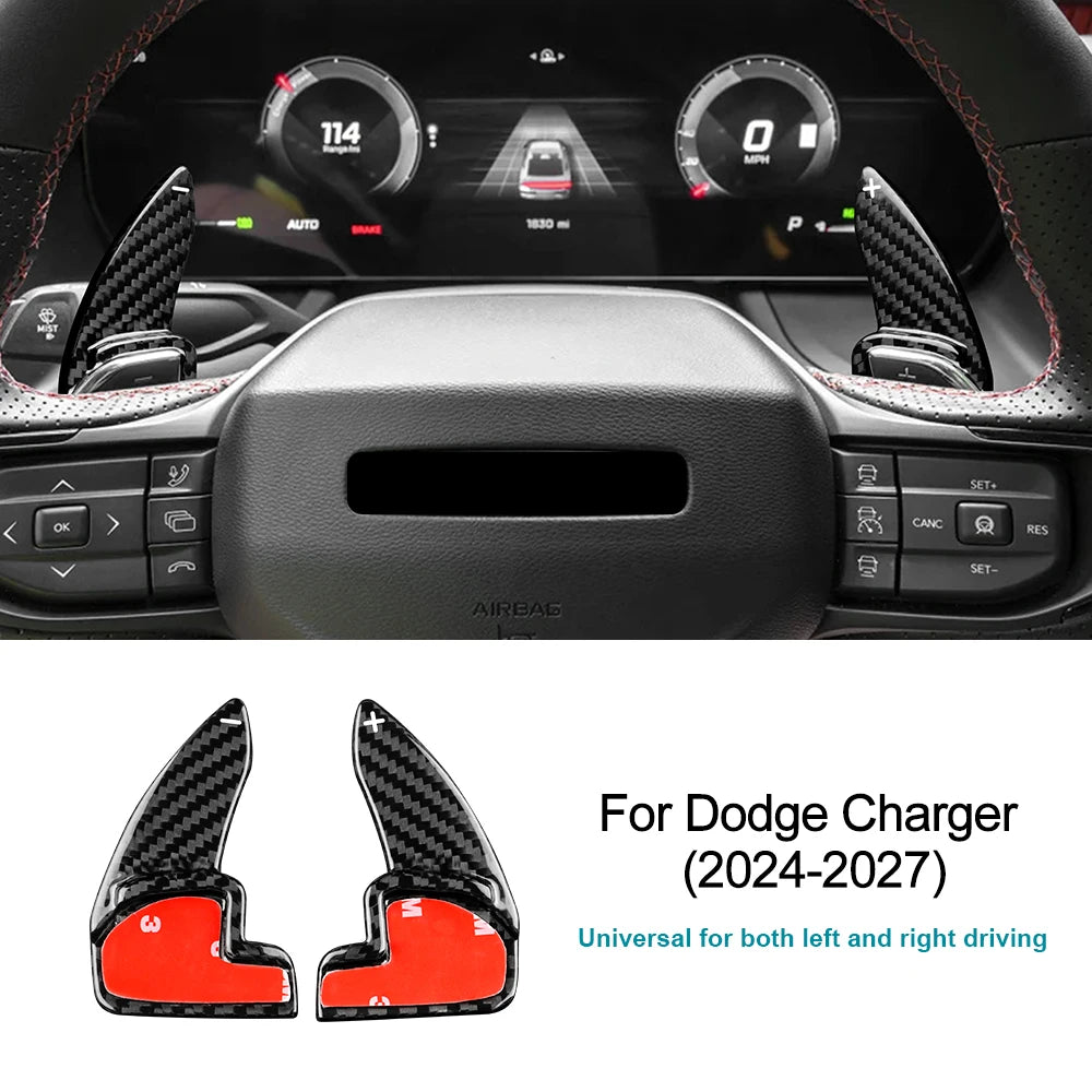 Sticker For Dodge Charger 2024 2025 2026 2027 Car Steering Wheel Paddle Shifter Real Hard Dry Carbon Fiber Interior Accessories