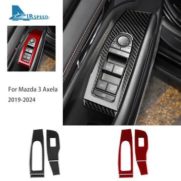 Real Soft Carbon Fiber Car Front Door Window Lift Panel Sticker For Mazda 3 BP Axela 2019 2020 2021 2022 2023 2025 LHD RHD