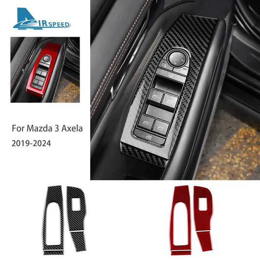Real Soft Carbon Fiber Car Front Door Window Lift Panel Sticker For Mazda 3 BP Axela 2019 2020 2021 2022 2023 2025 LHD RHD