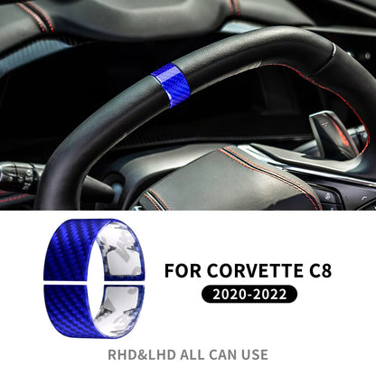 Real Hard Carbon Fiber Sticker For Chevrolet Corvette C8 2020 2021 2022 2023 Car Steering Wheel Ring Cover Interior Accessories