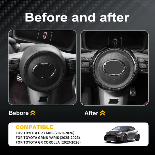 Car Steering Wheel Center Real Dry Carbon Fiber Cover Trim for Toyota GR Yaris 2020-2026/GRMN 25-26/GR Corolla 2023-2026 - detail view