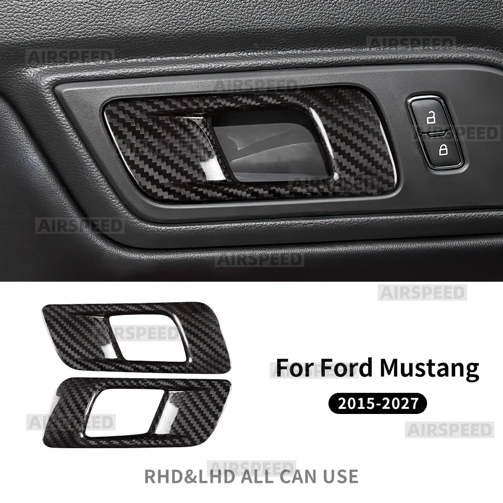 Real Dry Carbon Fiber Door Pull Handle Cover Trim for Ford Mustang 2015 2016 2017 2018 2019 2020 2021-2027 Interior Accessories - detail view 7