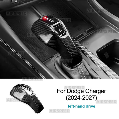 Real Hard Dry Carbon Fiber Sticker For Dodge Charger 2024 2025 2026 2027 LHD Car Gear Shift Knob Cover Trim Accessories