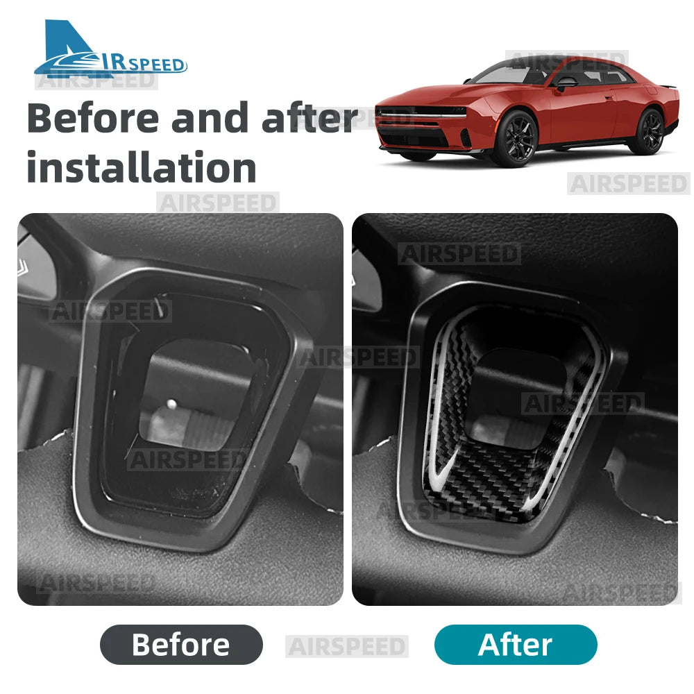 Real Hard Dry Carbon Fiber Material Sticker For Dodge Charger 2024 2025 2026 2027 Steering Wheel Chin Decoration Car Accessories