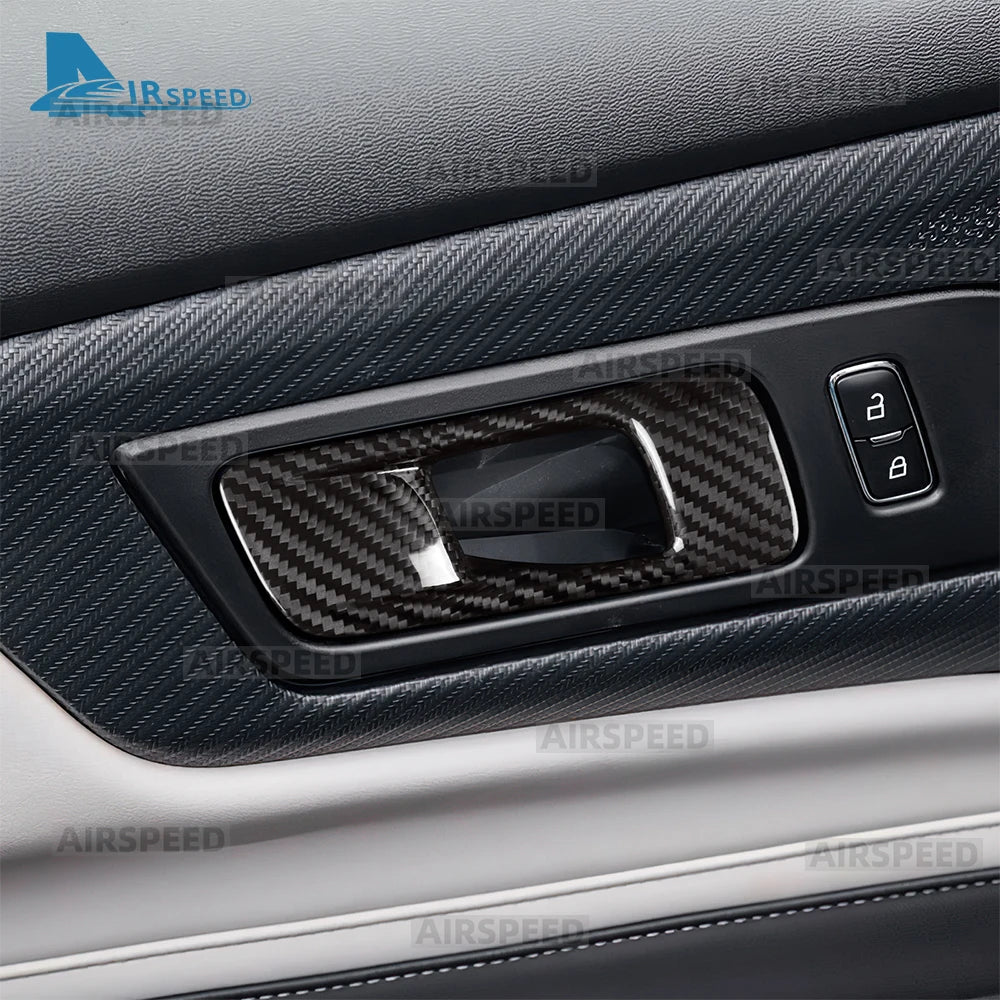 Real Dry Carbon Fiber Door Pull Handle Cover Trim for Ford Mustang 2015 2016 2017 2018 2019 2020 2021-2027 Interior Accessories - detail view