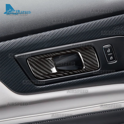 Real Dry Carbon Fiber Door Pull Handle Cover Trim for Ford Mustang 2015 2016 2017 2018 2019 2020 2021-2027 Interior Accessories - detail view