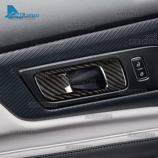 Real Dry Carbon Fiber Door Pull Handle Cover Trim for Ford Mustang 2015 2016 2017 2018 2019 2020 2021-2027 Interior Accessories - detail view