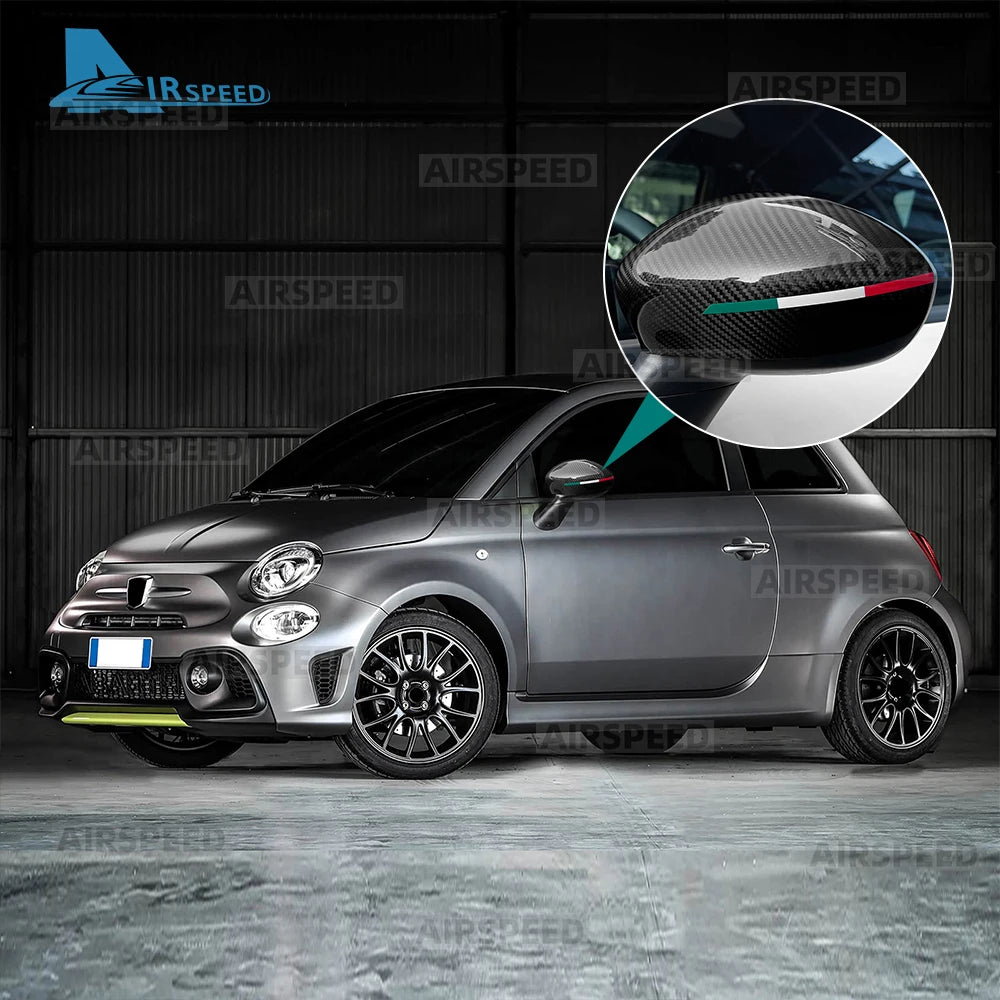 Real Hard Dry Carbon Fiber Cover For Abarth 595 695 595C 695C 2012-2024 Fiat 500 2008-2024 Car Rearview Mirror Cap With Tricolor - product view