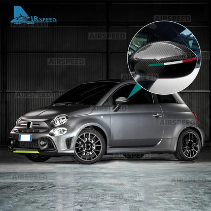 Real Hard Dry Carbon Fiber Cover For Abarth 595 695 595C 695C 2012-2024 Fiat 500 2008-2024 Car Rearview Mirror Cap With Tricolor - product view