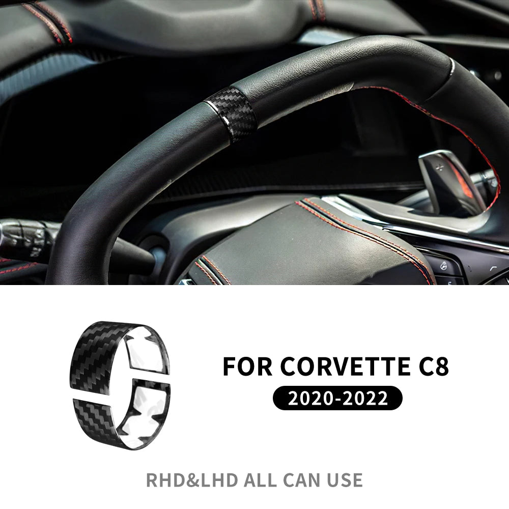 Real Hard Carbon Fiber Sticker For Chevrolet Corvette C8 2020 2021 2022 2023 Car Steering Wheel Ring Cover Interior Accessories