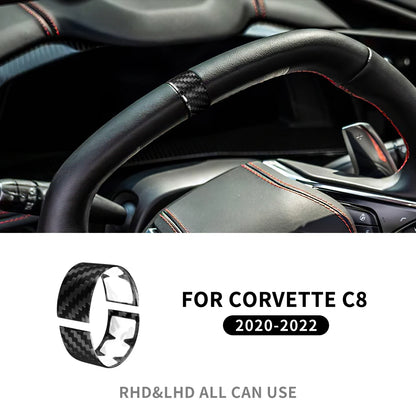 Real Hard Carbon Fiber Sticker For Chevrolet Corvette C8 2020 2021 2022 2023 Car Steering Wheel Ring Cover Interior Accessories