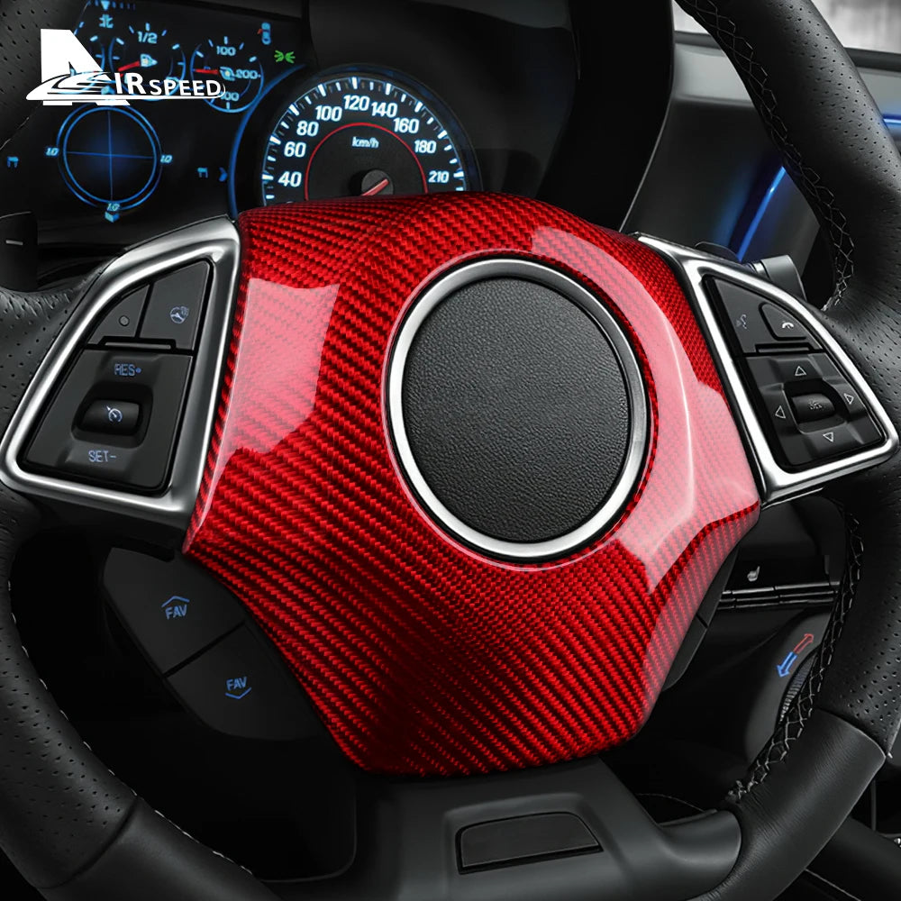 Real Dry Carbon Fiber Sticker For Chevrolet Camaro 2016 2017 2018 2019 2020 2021 2022 2023 Car Steering Wheel Center Cover