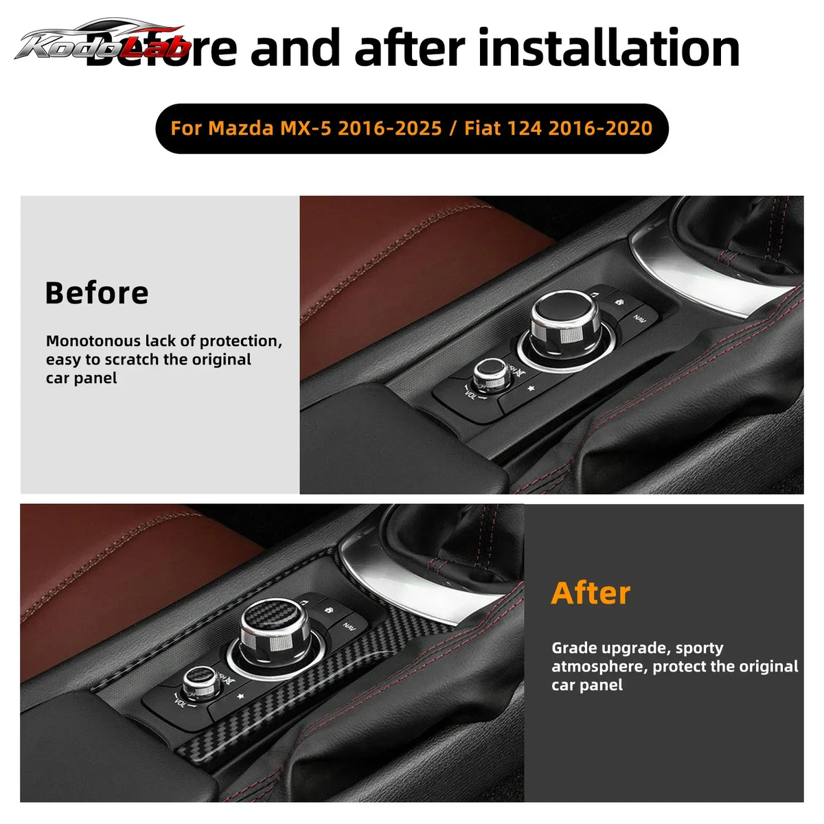 For Mazda MX-5 Roadster Fiat 2016-2025 Car Accessories Interior Black Plastic Multimedia Surrounding Panel Cover Trim Sticker