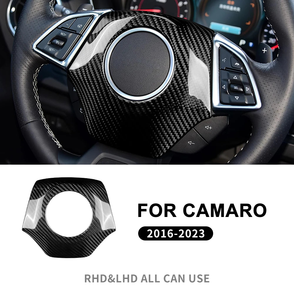 Real Dry Carbon Fiber Sticker For Chevrolet Camaro 2016 2017 2018 2019 2020 2021 2022 2023 Car Steering Wheel Center Cover
