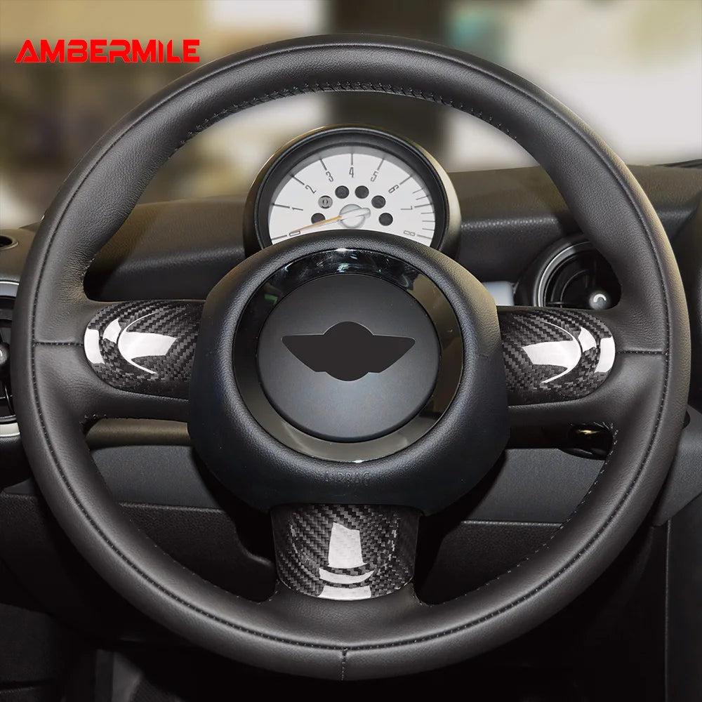 for MINI Cooper Countryman R60 R55 R56 R57 2010 2011 2012 Real Hard Carbon Fiber Car Steering Wheel Cover Trim Accessories - detail view 4