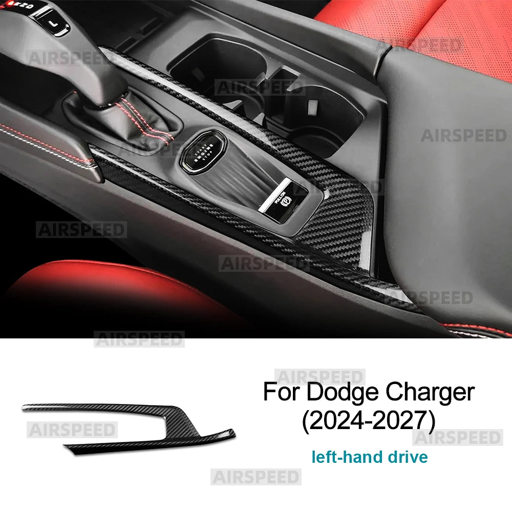 Real Hard Dry Carbon Fiber Sticker For Dodge Charger 2024 2025 2026 2027 Gear Shift Panel Frame Cover LHD Car Accessories