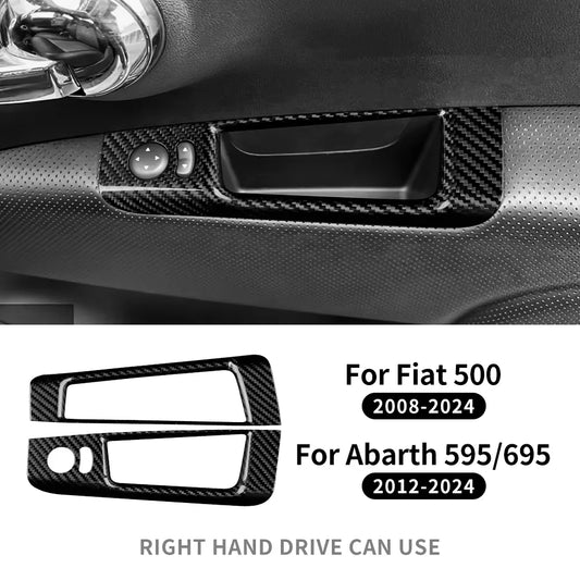 Real Hard Dry Carbon Fiber Sticker RHD For Fiat 500 Abarth 595 695 2008-2024 Car Rearview Mirror Adjustment Switch Storage Box - detail view