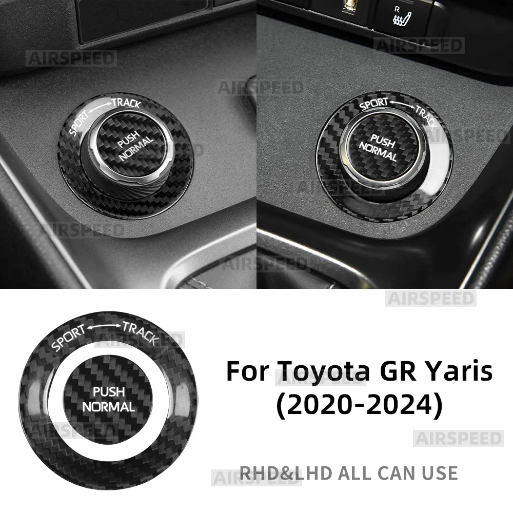 Real Dry Hard Carbon Fiber Car Driving Mode Knob Sticker For Toyota GR Yaris 2020 2021 2022 2023 2024 Interior Trim Accessories - detail view 7