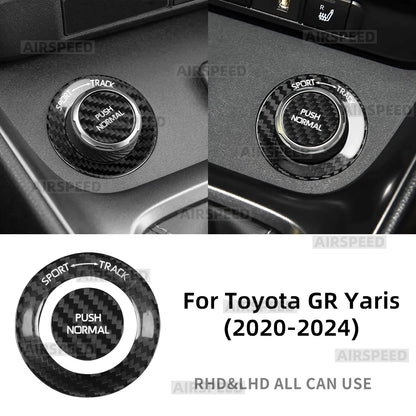 Real Dry Hard Carbon Fiber Car Driving Mode Knob Sticker For Toyota GR Yaris 2020 2021 2022 2023 2024 Interior Trim Accessories - detail view 7
