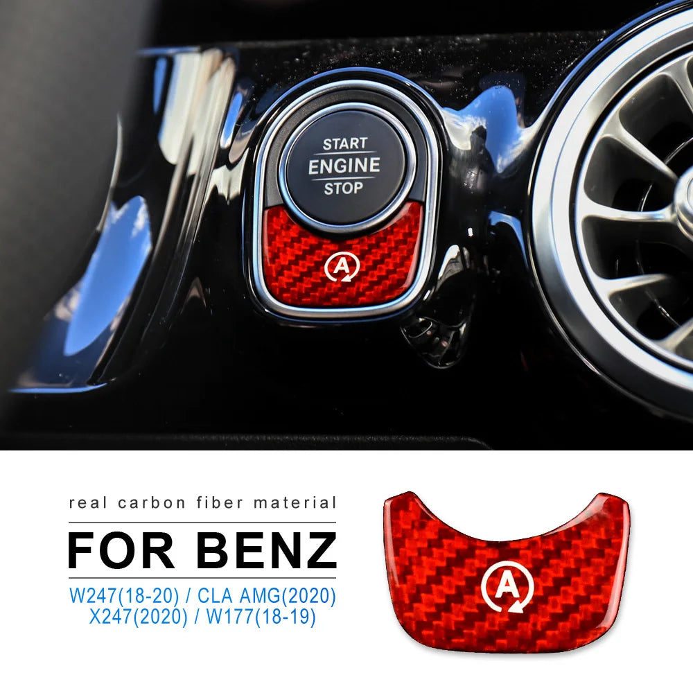 Real Carbon Fiber Sticker Trim for Mercedes Benz A Class W177 GLB X247 CLA AMG W247 Car Engine Start Stop Button A  Accessories