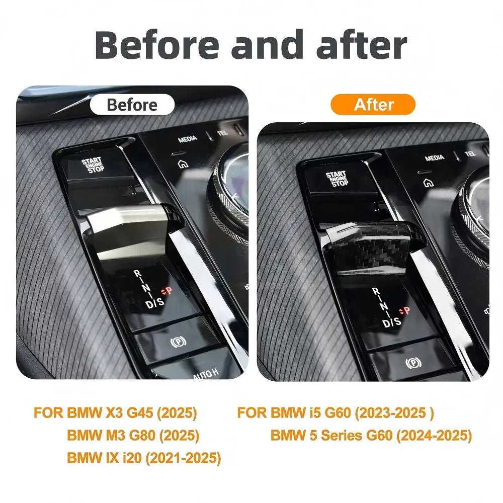 For BMW X3 G45 M3 G80 2025 IX i20 2021-2025 i5 G60 5 Series G60 2024 2025 LHD Real Dry Carbon Fiber Car Gear Shift Knob Trim - detail view 5