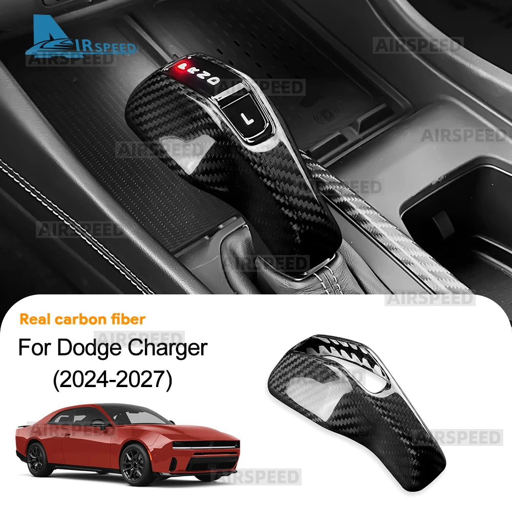 Real Hard Dry Carbon Fiber Sticker For Dodge Charger 2024 2025 2026 2027 LHD Car Gear Shift Knob Cover Trim Accessories
