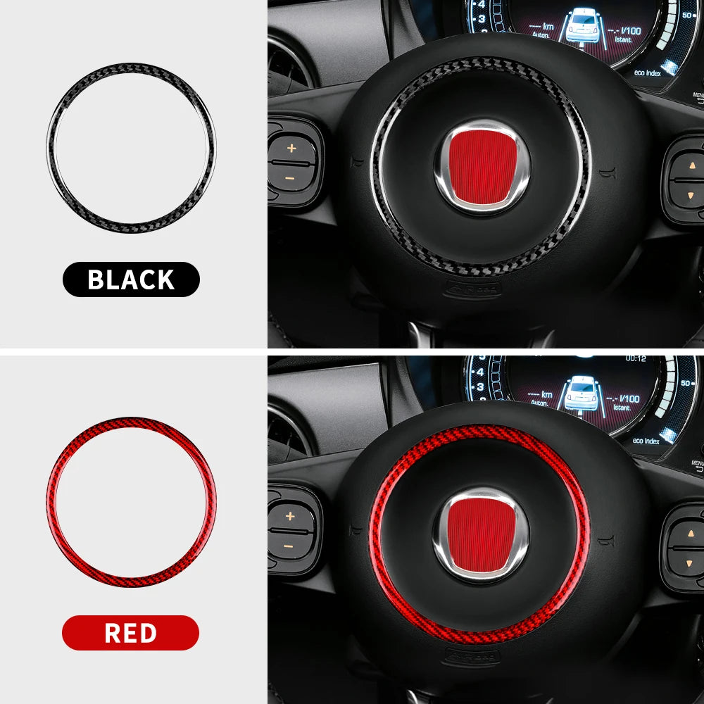 Real Hard Carbon Fiber Sticker For Fiat 500 Abarth 595 695 2008 2009 2010 2011-2018 2019 2020 2021 2022 2023 Steering Wheel Ring - product view