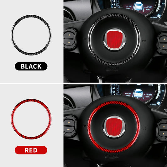 Real Hard Carbon Fiber Sticker For Fiat 500 Abarth 595 695 2008 2009 2010 2011-2018 2019 2020 2021 2022 2023 Steering Wheel Ring - product view