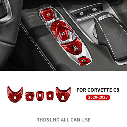 Real Hard Carbon Fiber For Chevrolet Corvette C8 2020 2021 2022 2023 Car Console Gear Shift Button Sticker Accessories