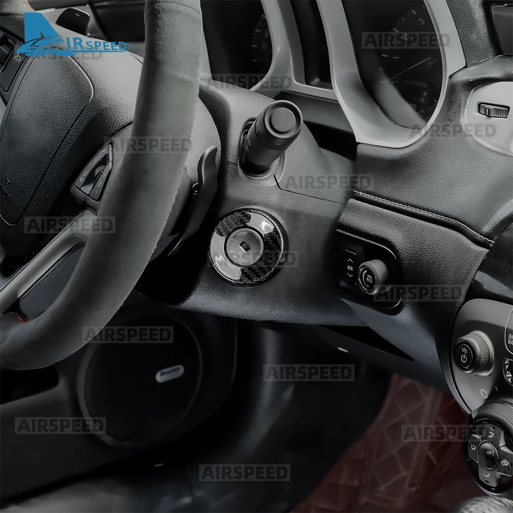 For Chevrolet Camaro 2010-2015 Hard Carbon Fiber Central Control Switch Decoration Ring Knob Trim Cover Interior Car Accessories - detail view 4