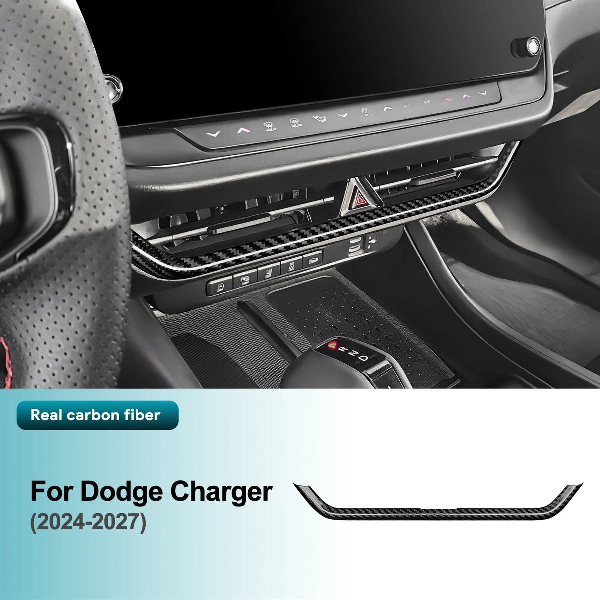Sticker For Dodge Charger 2024 2025 2026 2027 Real Hard Dry Carbon Fiber Car Central Air Outlet Trim Strip Interior Accessories