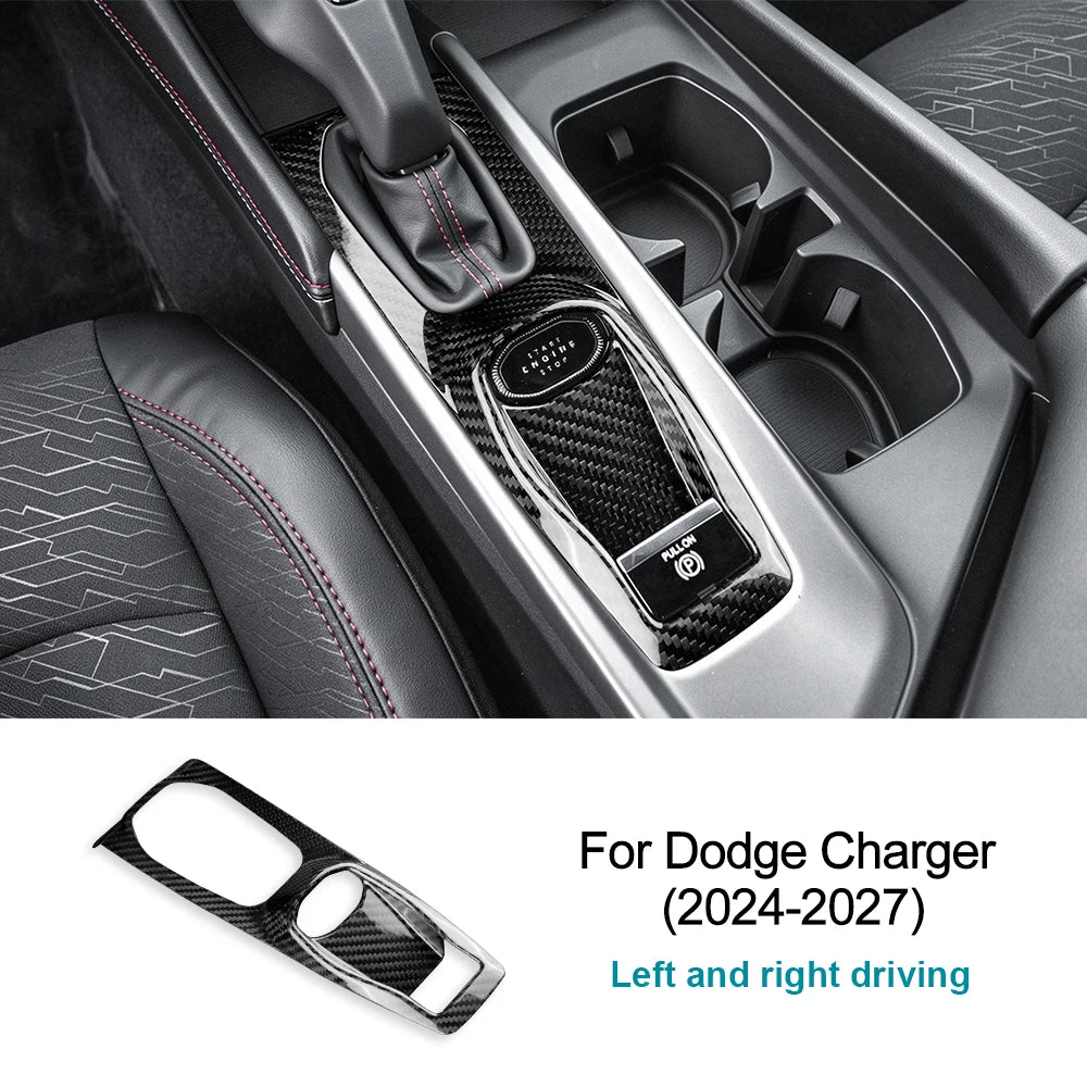 Sticker For Dodge Charger 2024 2025 2026 2027 Real Hard Dry Carbon Fiber Car Gear Shift Frame Panel Interior Accessories
