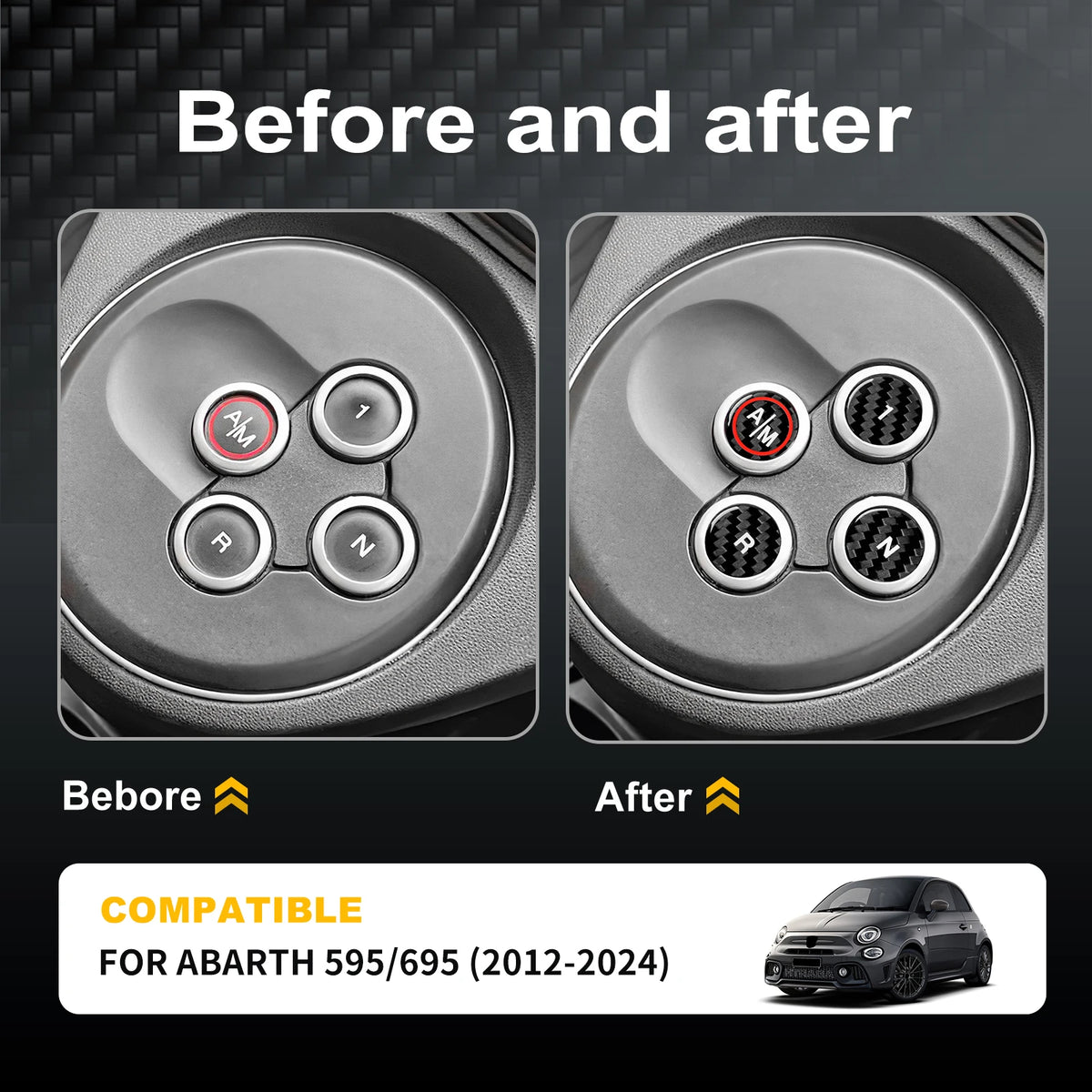 Black Hard Carbon Fiber Automatic Gear Shift Button Stickers For Abarth 595 695 2012-2024 Anti-scratch Interior Trim Accessories