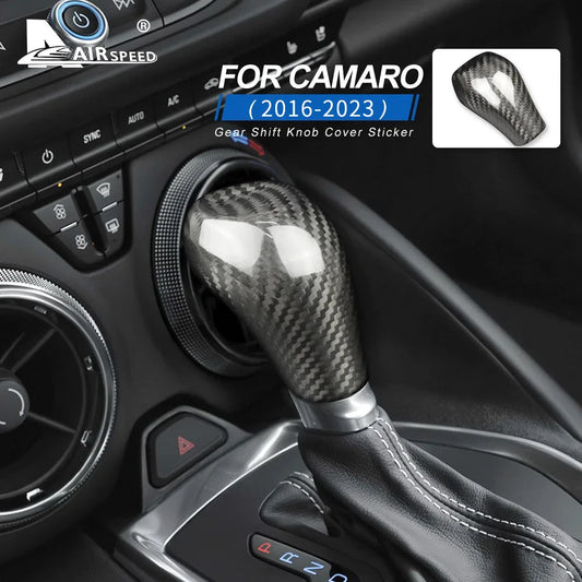 Real Hard Carbon Fiber For Camaro 2016 2017 2018 2019 2020 2021 2022 2023 2024 Gear Head Shift Knob Cover Sticker Accessories