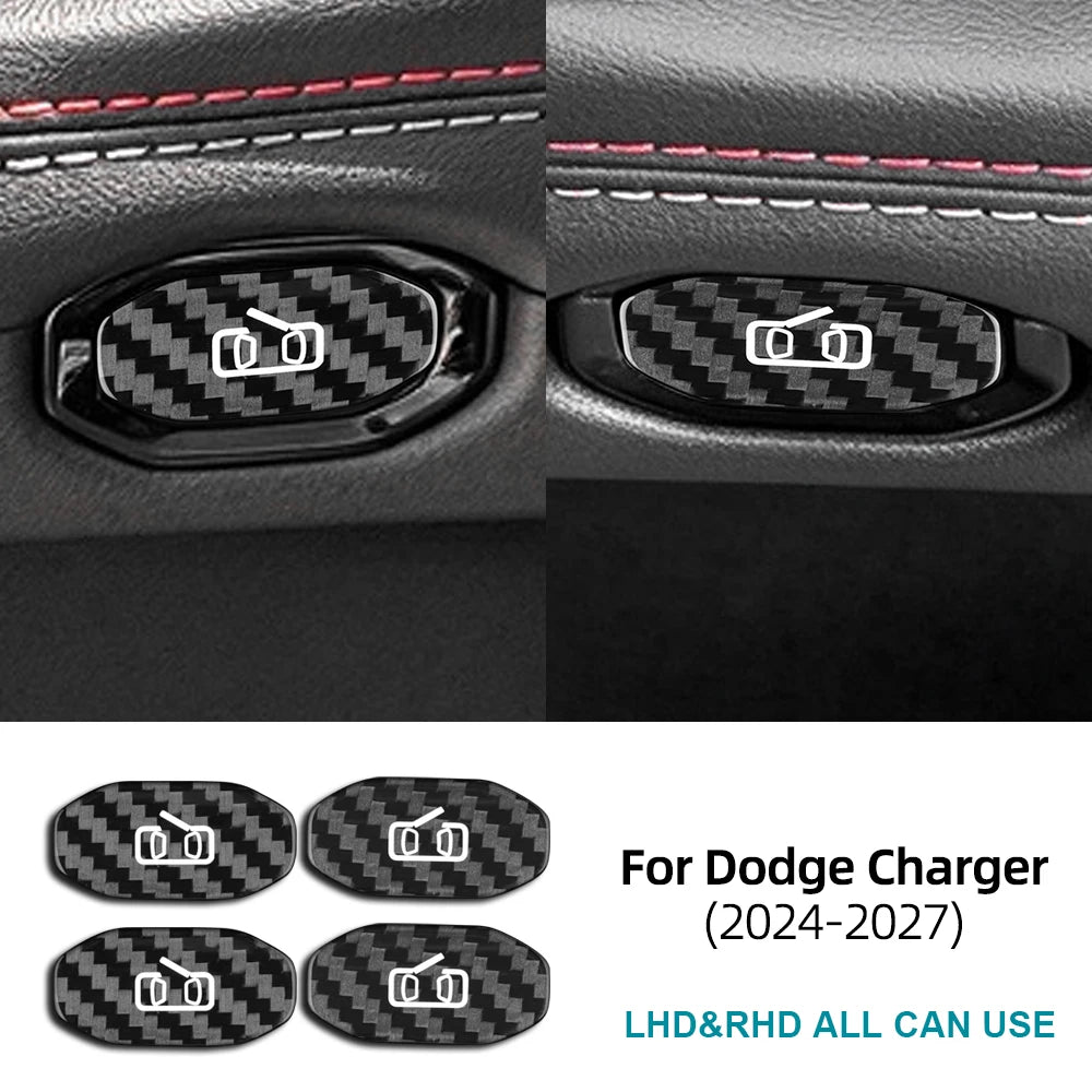 Sticker For Dodge Charger 2024 2025 2026 2027 Real Hard Dry Carbon Fiber Trim Car Door Switch Button Interior Accessories
