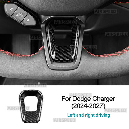 Real Hard Dry Carbon Fiber Material Sticker For Dodge Charger 2024 2025 2026 2027 Steering Wheel Chin Decoration Car Accessories