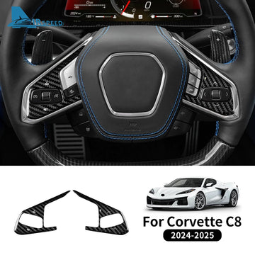 Real Hard Carbon Fiber For Chevrolet Corvette C8 2024 2025 Car Steering Wheel Button Cover Dry Carbon Interior Accessories Trim